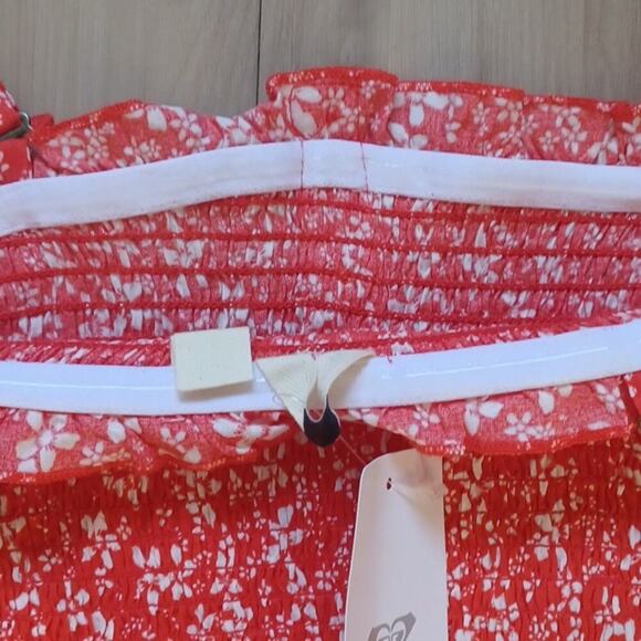 Roxy Secret Sister Crop Top Smocked Floral Red White 90s XS NWT - Picture 11 of 14